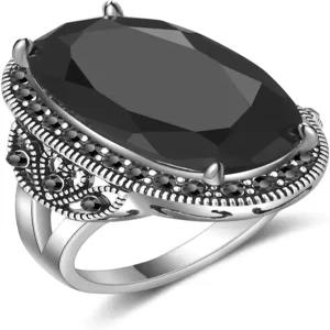 여성용 dnswez 블랙 링 빈티지 와이드 오닉스 트렌디 칵테일 문구 크리스탈 레트로 마르카사이트 주얼리