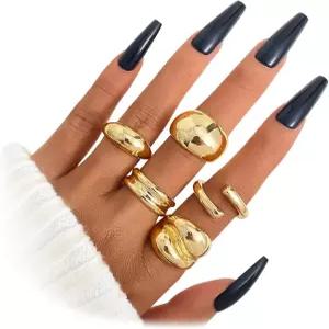 여성용 조볼리 청키 링 14k 스태커블 돔 스테이트먼트 세트 빈티지 다인티 너클 오픈 미디 핑거 주얼리 팩