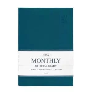 [문구] 인디고 다이어리 2026 오피셜 A5 먼슬리 스케줄러 날짜형 25절 월간 업무용 피콕블루