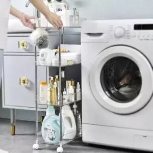 [생활] 세탁실투명선반 트롤리선반카트 2단 틈새 이동식수납함 이동식