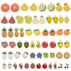 PH PandaHall 120pcs 30 스타일 에나멜 참 황금 귀여운 펜던트 바나나 복숭아 딸기 보석 만들기 DIY 목걸이