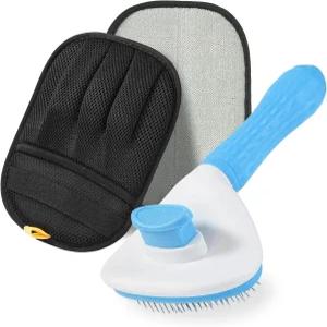 FOOCO 반려동물 제모 브러시 글러브 세트 - 개 고양이 말을 위한 셀프 클리닝 슬라이커 탈포 및 재사용