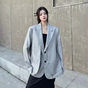 여성용 재킷 패드 루즈핏 여곽형 코트 페이크투피스 정장자켓 질감의 ST1