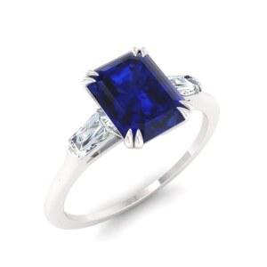 화이트 골드의 다이아몬드 천연 보석 및 바게트 약혼 반지 여성용 0 67캐럿 쓰리 스톤 사이즈 4