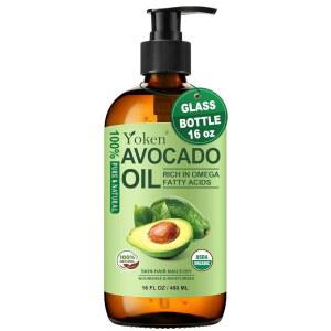 USDA 아보카도 오일 콜드 프레스 16온스 유리병 - 건조 두피를 위한 보습 무향 바디 오일, 모발 및 피부 수분 공급, 에센셜 오일 혼합을 위한 무기름 캐리어 오일, 아세테이트 파라 카벨로