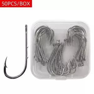 50 개/상자 조수 후크 92247 더블 Backspinal 비뚤어진 부리 물고기 긴 핸들 가시 낚시 고 탄소강 대량