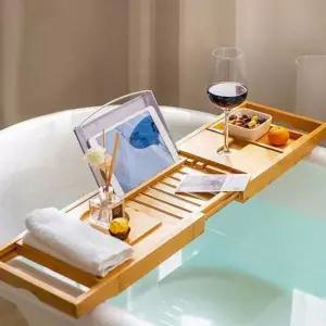 대나무 욕조 트레이 받침대 욕실 우드