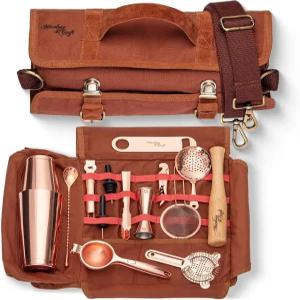 여행 바텐더 키트 가방 휴대용 보관이 세트로 도구 어깨끈이 및 위한 바 휴대 파티를 구리 제조 칵테일