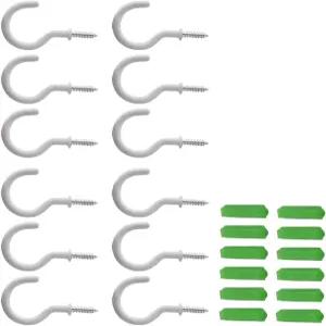 Aifier ET 12pcs 112인치 천장 후크 비닐 코팅 컵 모양 나사 고정 벽 앵커 포함 식물 꽃바구니 주방용품