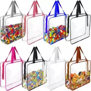 지퍼가 달린 대형 투명 장난감 보관 재사용 휴대용 가능한 손잡이가 가방대형 정리 PVC 블록 보드 여행용