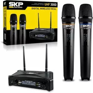 SKP Pro 오디오 UHF-300D 무선 마이크 시스템 - AA 배터리 200피트 범위 LCD 디스플레이 노래 노래방 교회