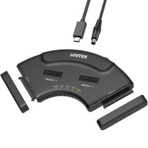 Unitek 4-in-1 듀얼 M.2 및 SATA 하드 드라이브 인클로저, 2배 NVMe PCIe 2.5/3.5인치 SSD HDD용 4-Bay USB-C 도킹 스테이션, PC Mac Linux Android용 10Gbps USB 3.2 Gen2 툴 프리 UASP 트림