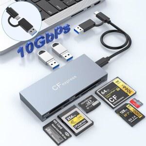 CFExpress B형 카드 리더, USB 3.2(2세대) 10Gbps 멀티 CF Express 리더 허브, /CF /XD /MS /TF /SD 알루미늄 메모리 6장의 카드와 2U