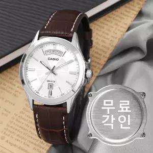 무료각인 카시오 MTP-1381L-7A 클래식 라운드 데이데이트 정장 남자 가죽 시계 d