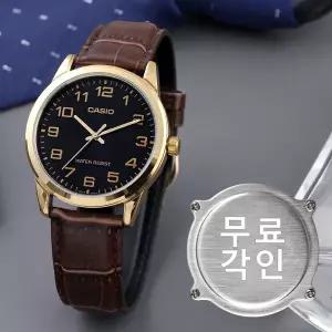 무료각인 카시오 MTP-V001GL-1B 심플 라운드 아날로그 정장 남자 가죽 시계 d