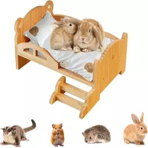 미니 계단이 있는 단단한 나무 토끼 침대 햄스터 고슴도치를 위한 천연 작은 동물 - 안전한 등반을 둥근