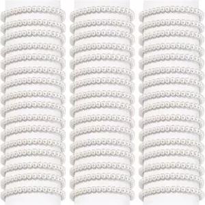 여성용 SJFBJNJHJ 50 PCS 진주 팔찌 신축성 있는 인조 웨딩 세트 흰색 구슬 스태커블 손목 밴드 및