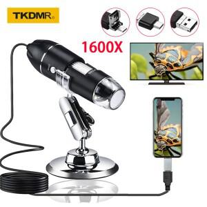 1600X 디지털 현미경, USB C 타입 휴대용 전자 미용 건강 가, 납땜 LED 확대경, 3 인 1