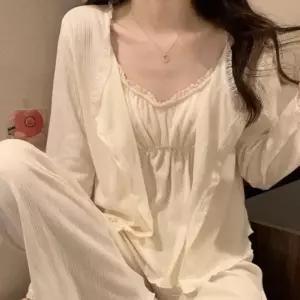 내장캡 봄잠옷 세트 무지 노브라 파자마 3피스 빅사이즈