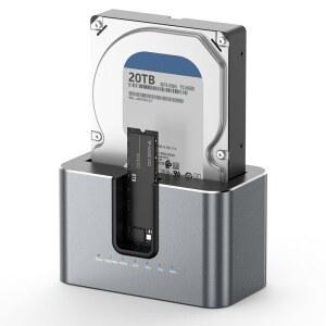 오프라인 클로닝이 가능한 MiliPow 듀얼 베이 하드 드라이브 도킹 스테이션, 2.5인치 /3.5인치 SATA HDD/SSD 및 M.2 NVMe SSD, UASP 지원, 최대 28TB