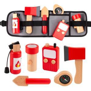 어린이 역할놀이 장난감 공구 교육용 3-6세 남아용 나무 시뮬레이션 수리공 허리 가방 세트