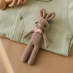 수제 코바늘 토끼 아기 딸랑이, 부드러운 봉제 인형, 신생아 선물, 베이비 샤워 유아 감각놀이 장난감