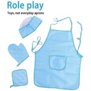 어린이 요리사, 격자 무늬 앞치마, 모자, 공연 의상 및 소년 소녀 놀이 집을 위한 롤플레잉 장난감