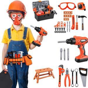 44피스 세트 역할놀이 공구 장난감 키트 전동 드릴 포함 어린이용 상자 의자