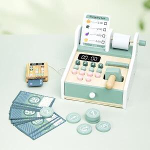 어린이 나무 시뮬레이션 슈퍼마켓 계산대 장난감 금전 등록기 롤 플레잉 주방 소녀 놀이 척