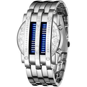 바이너리 매트릭스 블루 LED 디지털 시계 남성 클래식 패션 블랙 도금 손목시계