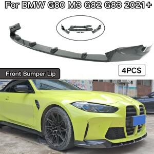 4PCS 앞 범퍼 립 BMW G80 M3 G82 G83 2021 + 광택 블랙 카본 인쇄 자동차 액세서리 바디 키트 ABS 플라스틱