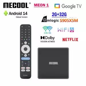 호환 MECOOL MEon1 Amlogic S905X5M 쿼드 코어 구글 14 안드로이드 TV 2G 32GB 블루투스 넷플릭스 MEON 1 T