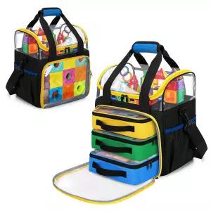 렉스미카 4팩 마그네틱 빌딩 타일 보관 가방 장난감 정리 블록 여행 케이스 보드 게임 교육용 수학 블랙