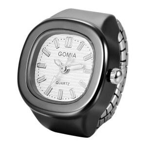 란카르도 빈티지 링 핑거 시계 쿼츠 스테인리스 스틸 스트레치 밴드 블랙 스퀘어 케이스 크리스마스용