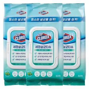 유한크로락스 세정살균티슈 후레시센트 60매 X 3개