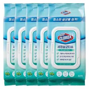 유한크로락스 세정살균티슈 후레시센트 60매 X 5개