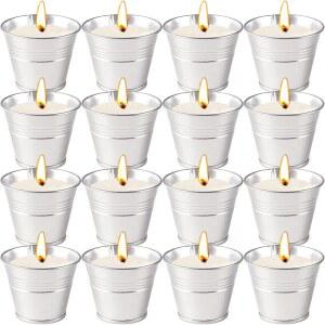 시트로넬라 캔들 야외 16팩, 파티오용 작은 깡통 2온스, 오일이 함유된 내추럴 소이 왁스 캔들, 뒷마당, 정원, 데크, 캠핑, 여름 파티를 위한 총 연소 시간 160시간