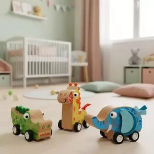 애니멀카 (6종) 원목 동물 자동차 풀백카 피규어 레이싱 태엽 미니카 경주놀이 감각발달