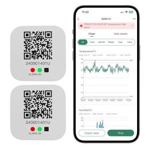 LED 디스플레이, 자동화된 데이터 그래프 분석 및 다중 사용자 공유 기능이 있는 프레시얼라이언스 블루투스 온도 습도 로거 습도계 온도계, APP BlueTag TH100을 통한