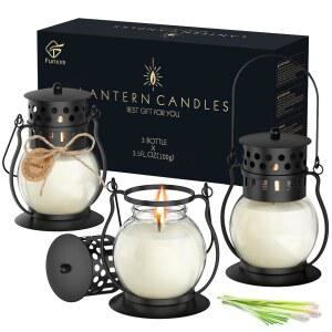 시트로넬라 캔들 아웃도어 3팩, 빈티지 메탈 랜턴 소이 왁스 캔들, 롱 버닝 향 파티오 & 캠핑 여성용 여름 야외 장식 선물 (3 x 3.5온스)