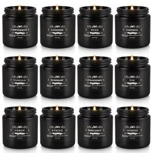 12PC 블랙 향초 - 아로마테라피 캔들 세트, 홈 캠핑 및 정원용 소이 왁스 캔들, 남녀 실내 야외용 크리스마스 선물, 각 3.05온스