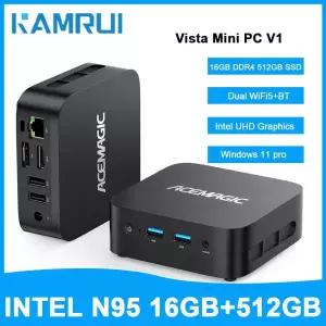 KAMRUI 미니 PC 윈도우11 프로 인텔 N95 최대 3.4GHz 16GB DDR4 512GB PCIe M.2 SSD UHD 4K HDMI DP 듀얼 W