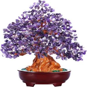 탑 플라자 자수정 힐링 크리스탈 머니 트리 10인치 돌 분재 풍수 행운의 부유 장식 사업 선물 사무실 홈