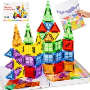 코시 미니 마그네틱 타일 46개의 PCS 언 박스가 있는 여행용 장난감 레스토랑용 자동차 및 비행기 놀이 3 4