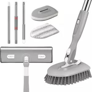 52인치 조절 가능한 롱 핸들 샤워 클리너 브러시와 욕실 주방 벽 욕조 타일 싱크대 회색 교체용 브러시