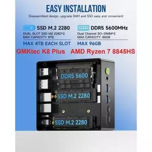 GMKtec K8 Plus AMD Ryzen 7 8845HS 미니 PC, Oculink WIFI6 BT5.2 지원, Wins11Pro, DDR5 5600Mhz, PCIe4.