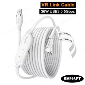 호환 메타 퀘스트 33S퀘스트2 피코 4 용 AMVR VR 링크 케이블 전선가리개 36W USB3.0 VR 헤드셋 고속 충전