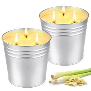 시트로넬라 캔들 야외, 홈 파티오용 대형 캔들, 여름용 내추럴 소이 3개, 정원용 마당 발코니, 여름 캠핑용 외부 200시간 지속 소각