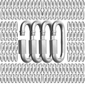 100팩 1/4인치 퀵 링크, 2.3인치 길이 잠금 카라비너, 타이어 짐캠핑 로프 커넥터 및 트레일러용 헤비 듀티 체인 링크 스레드 커넥터, 아연 도금 D형 수리