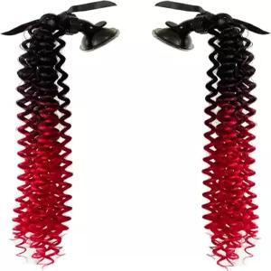 3T-SISTER 헬멧 머리 장식 컬리 포니테일 머리띠 흡착 컵 포함 (오토바이용) 2개입 (헬멧 미포함) (블랙 딥